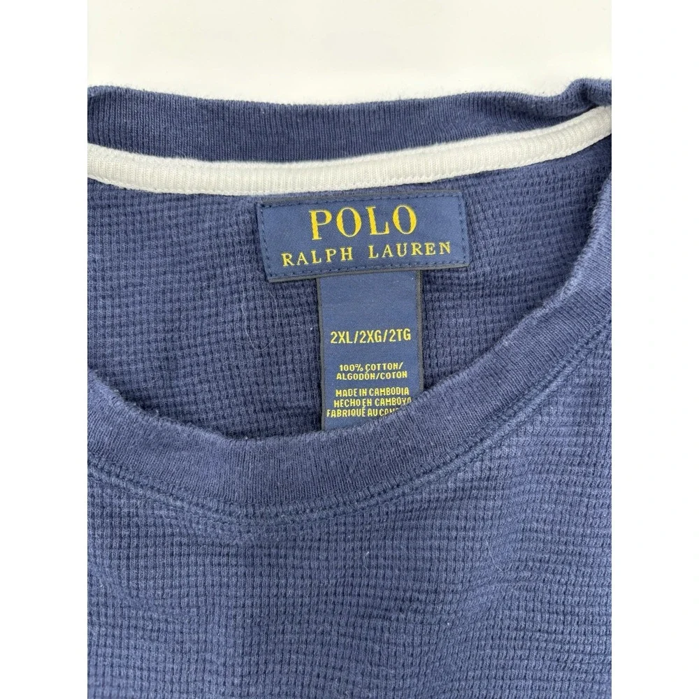 Polo Ralph Lauren Waffle Knit Thermal Shirt Men's 2XL Navy Crew Neck Cotton